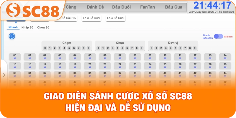 Giao diện sảnh cược Xổ số SC88 hiện đại và dễ sử dụng